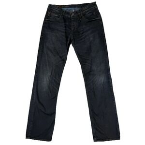 Cast Iron Straight Leg Premium Jeans Men's 33x34 Button Fly Whiskering Dark Wash